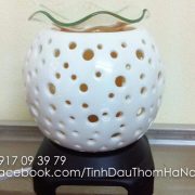 Đèn xông tinh dầu gốm trắng họa tiết tròn